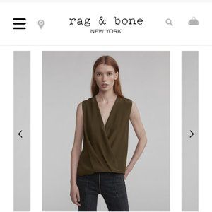 Rag and Bone Victor Sleeveless Blouse in Dark Olive Sz M